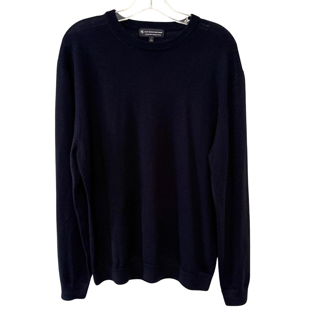 Hart Schaffner Marx Men's Navy Extra Fine Merino Wool Crewneck Sweater in Size L